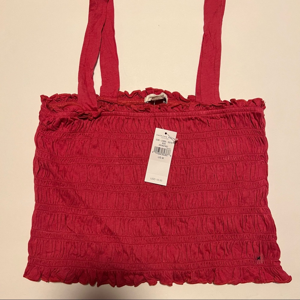 American Eagle Red Smocked Crop Top